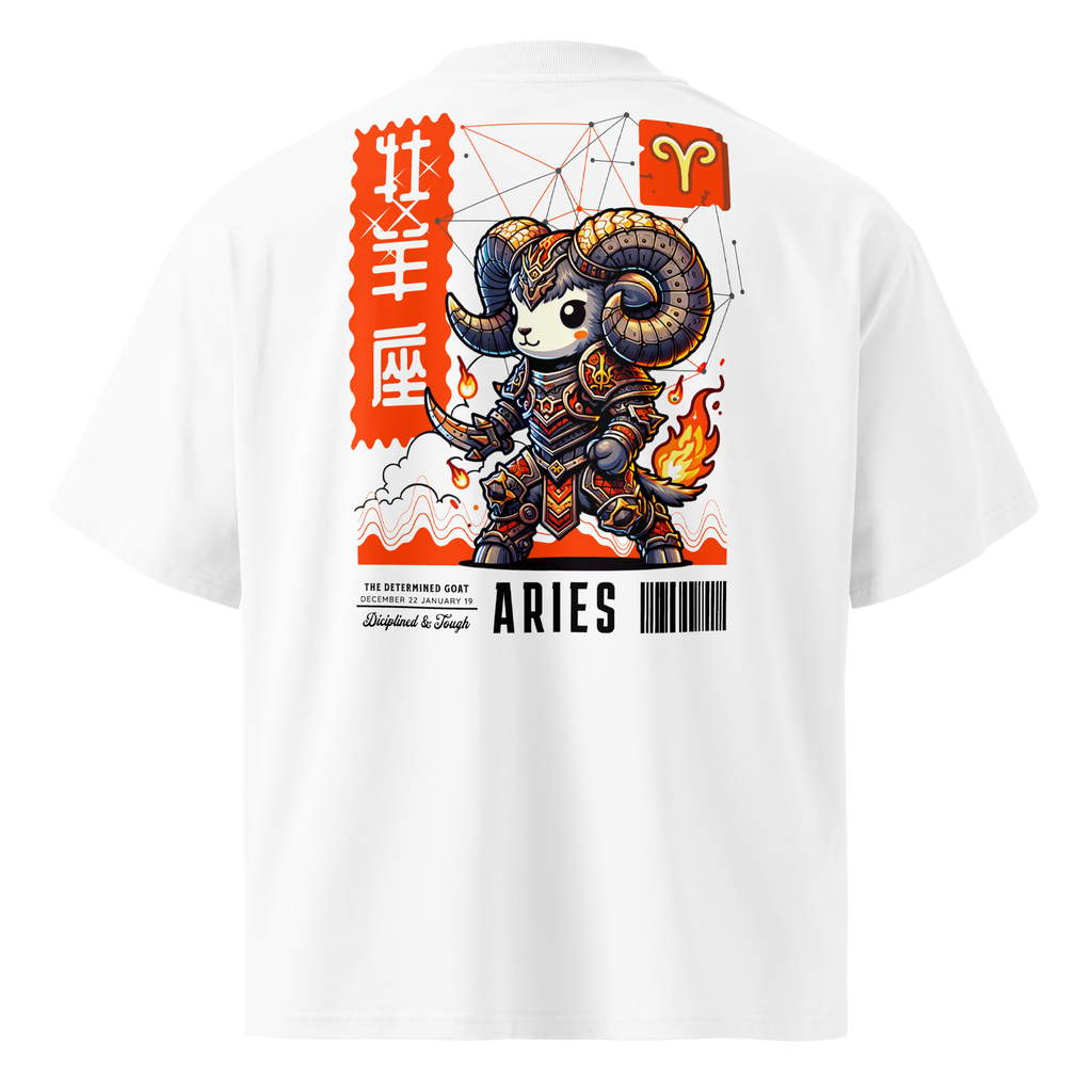 witte limited oversized eco cotton t-shirt sterrenbeeld Ram achterkant | white limited oversized eco cotton t-shirt zodiac aries back | ImPerfect wear