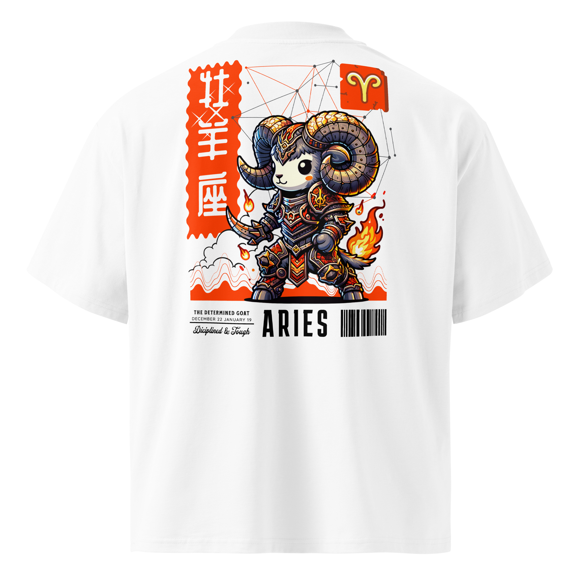 witte limited oversized eco cotton t-shirt sterrenbeeld Ram achterkant | white limited oversized eco cotton t-shirt zodiac aries back | ImPerfect wear