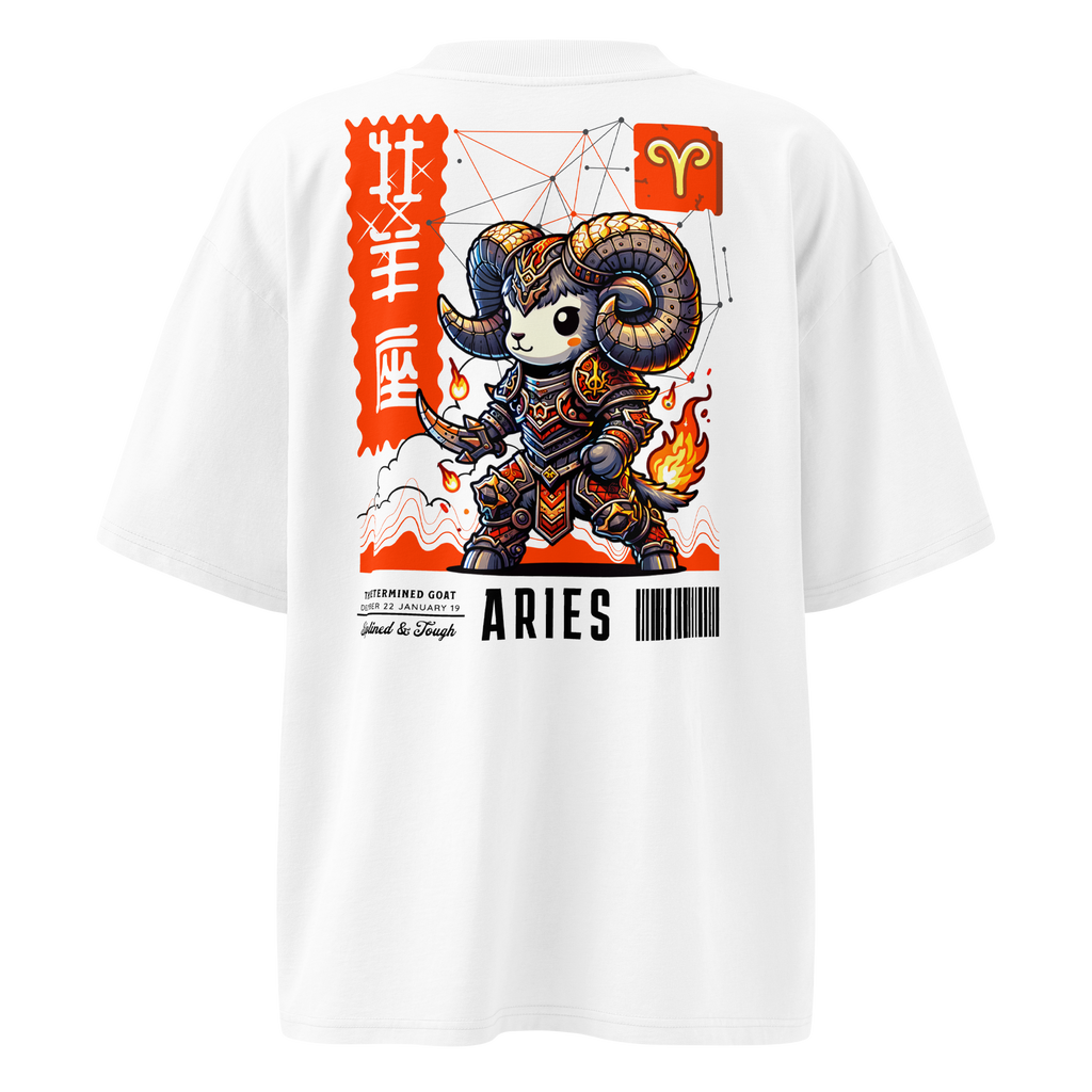 witte limited oversized eco cotton t-shirt sterrenbeeld Ram achterkant | white limited oversized eco cotton t-shirt zodiac aries back | ImPerfect wear
