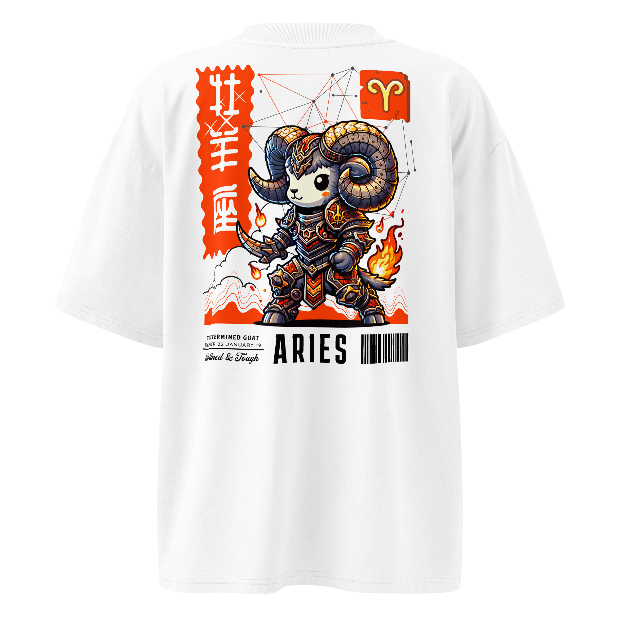 witte limited oversized eco cotton t-shirt sterrenbeeld Ram achterkant | white limited oversized eco cotton t-shirt zodiac aries back | ImPerfect wear