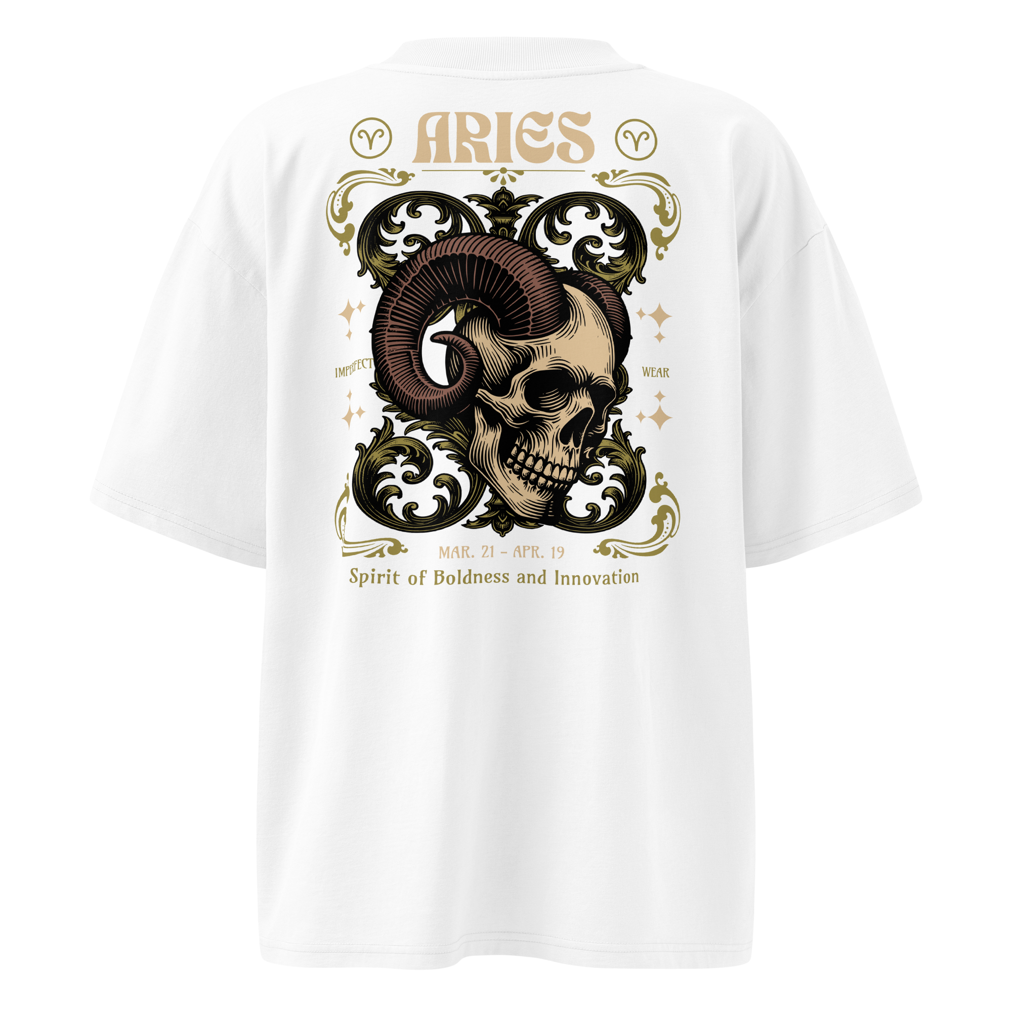 witte limited oversized eco cotton t-shirt sterrenbeeld Ram achterkant | white limited oversized eco cotton t-shirt zodiac aries back | ImPerfect wear