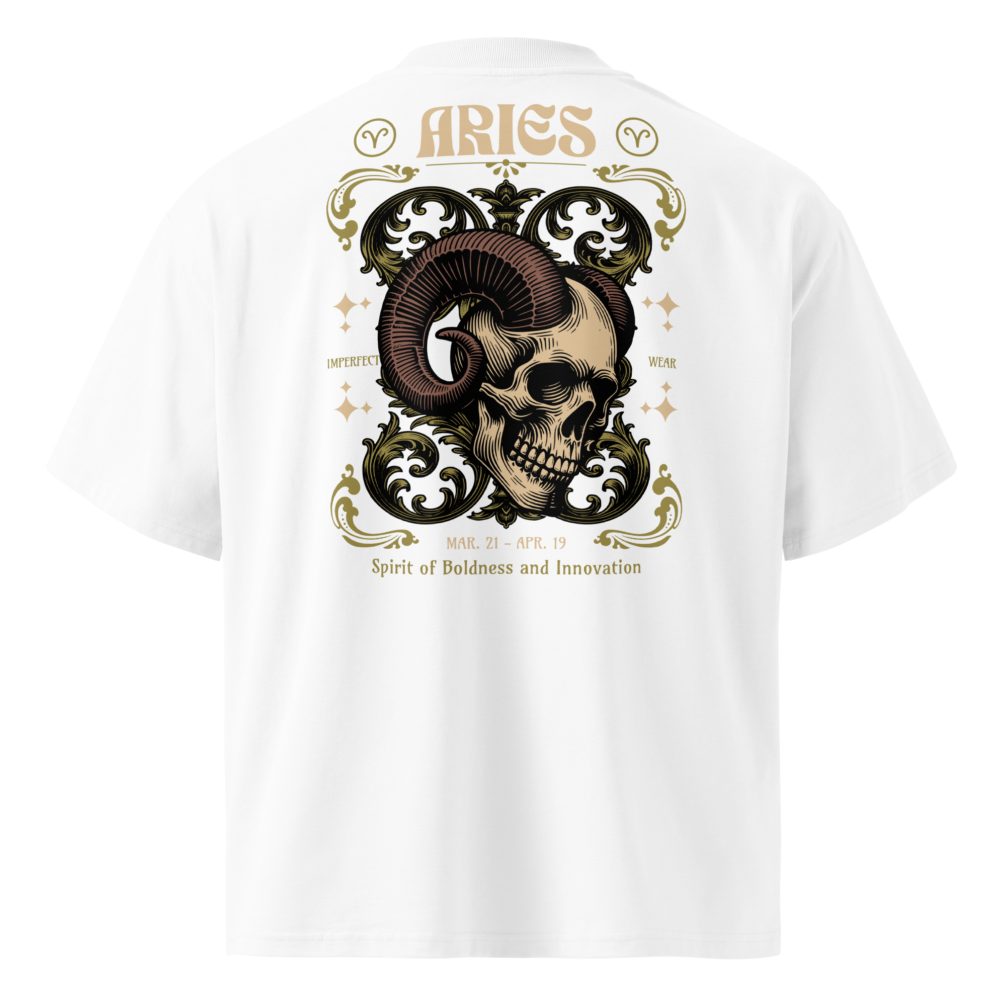 witte limited oversized eco cotton t-shirt sterrenbeeld Ram achterkant | white limited oversized eco cotton t-shirt zodiac aries back | ImPerfect wear