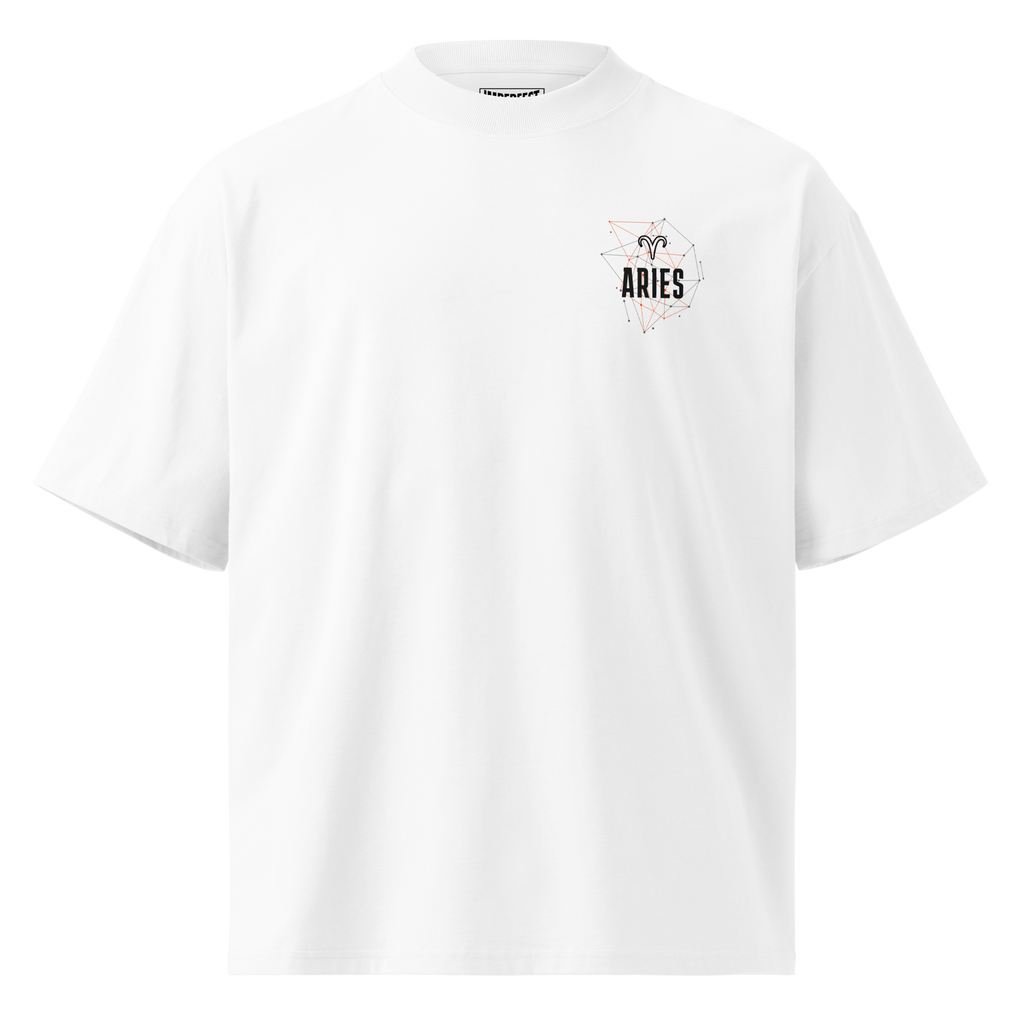 witte limited oversized eco cotton t-shirt sterrenbeeld Ram voorkant | white limited oversized eco cotton t-shirt zodiac aries front | ImPerfect wear