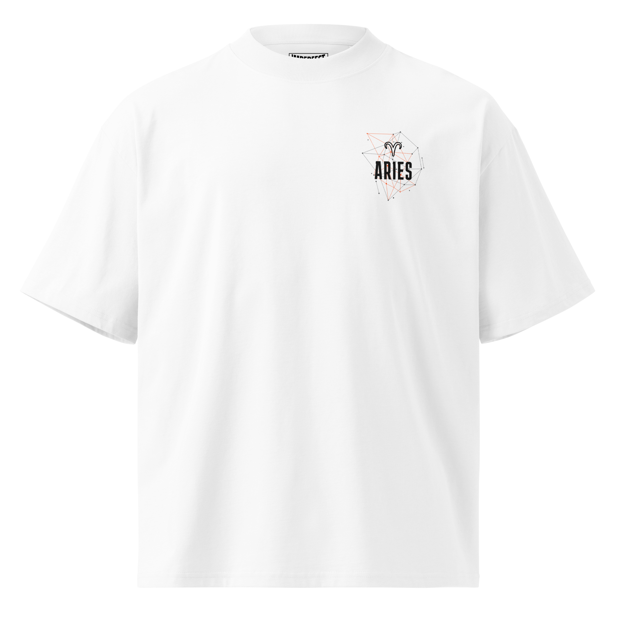 witte limited oversized eco cotton t-shirt sterrenbeeld Ram voorkant | white limited oversized eco cotton t-shirt zodiac aries front | ImPerfect wear