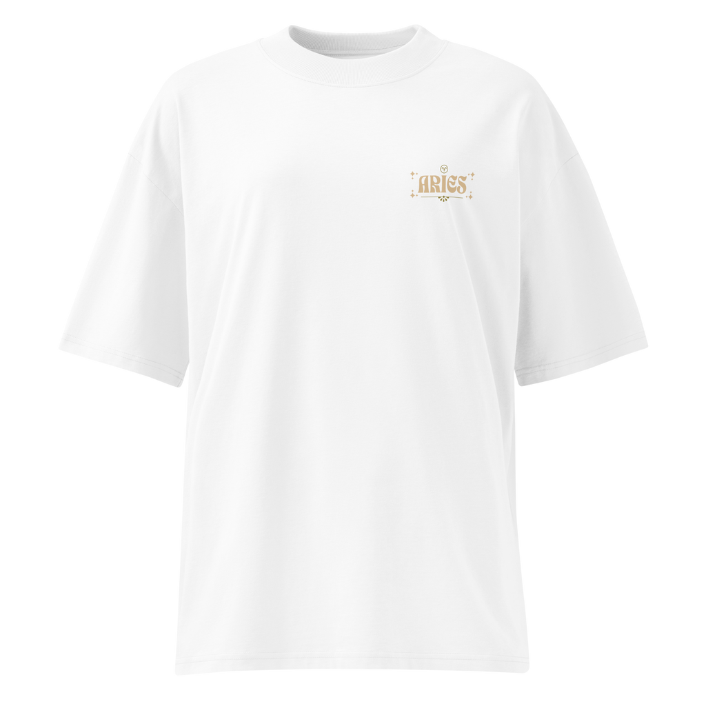 witte limited oversized eco cotton t-shirt sterrenbeeld Ram voorkant | white limited oversized eco cotton t-shirt zodiac aries front | ImPerfect wear