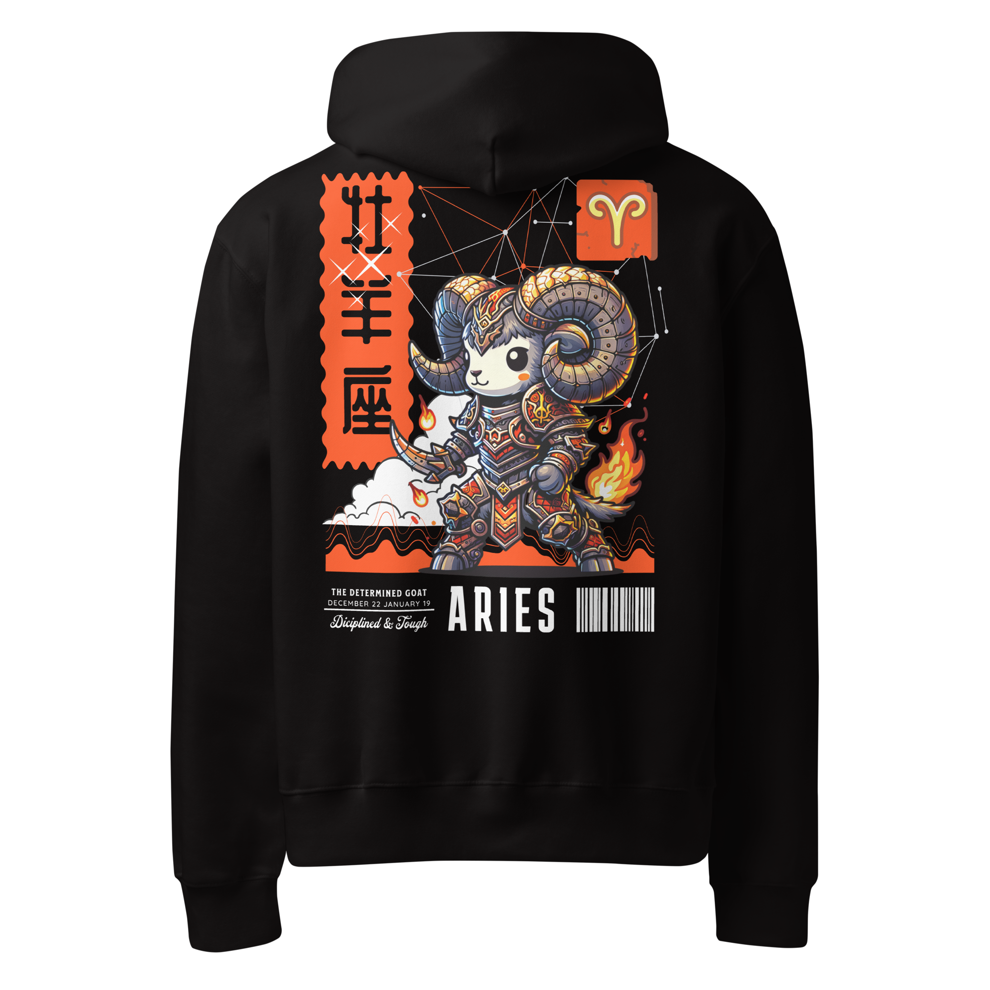 zwart limited oversized hoodie sterrenbeeld Ram achterkant | black limited oversized hoodie zodiac aries back | ImPerfect wear