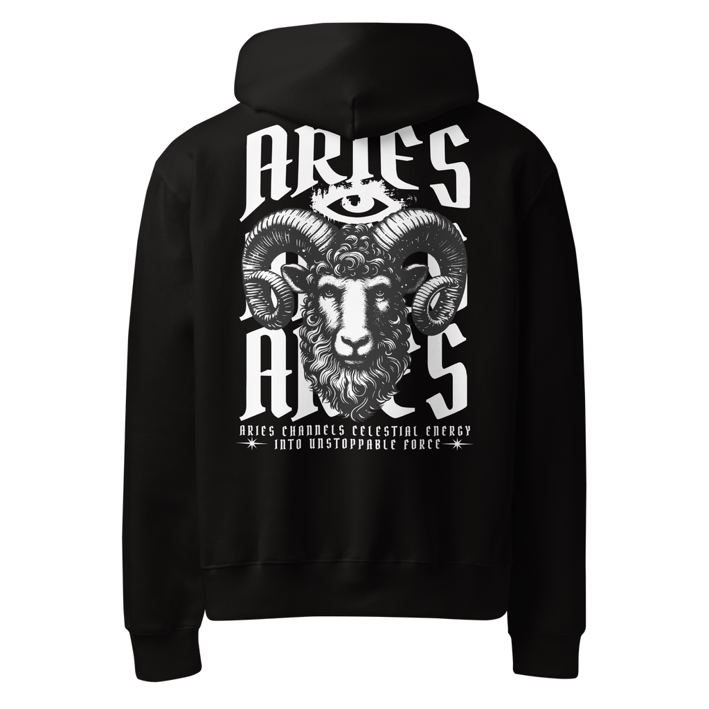 zwart limited oversized hoodie sterrenbeeld Ram achterkant | black limited oversized hoodie zodiac aries back | ImPerfect wear
