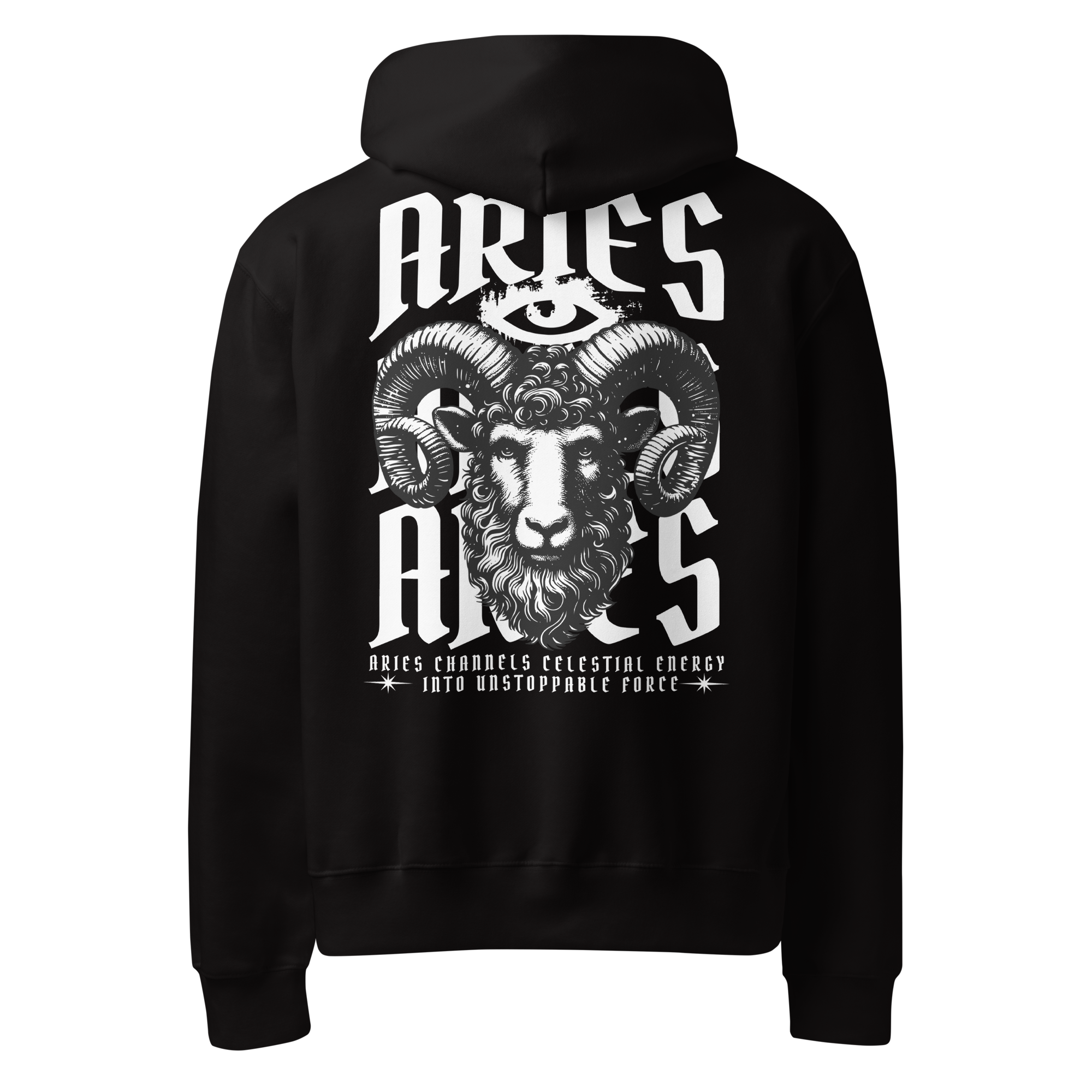 zwart limited oversized hoodie sterrenbeeld Ram achterkant | black limited oversized hoodie zodiac aries back | ImPerfect wear