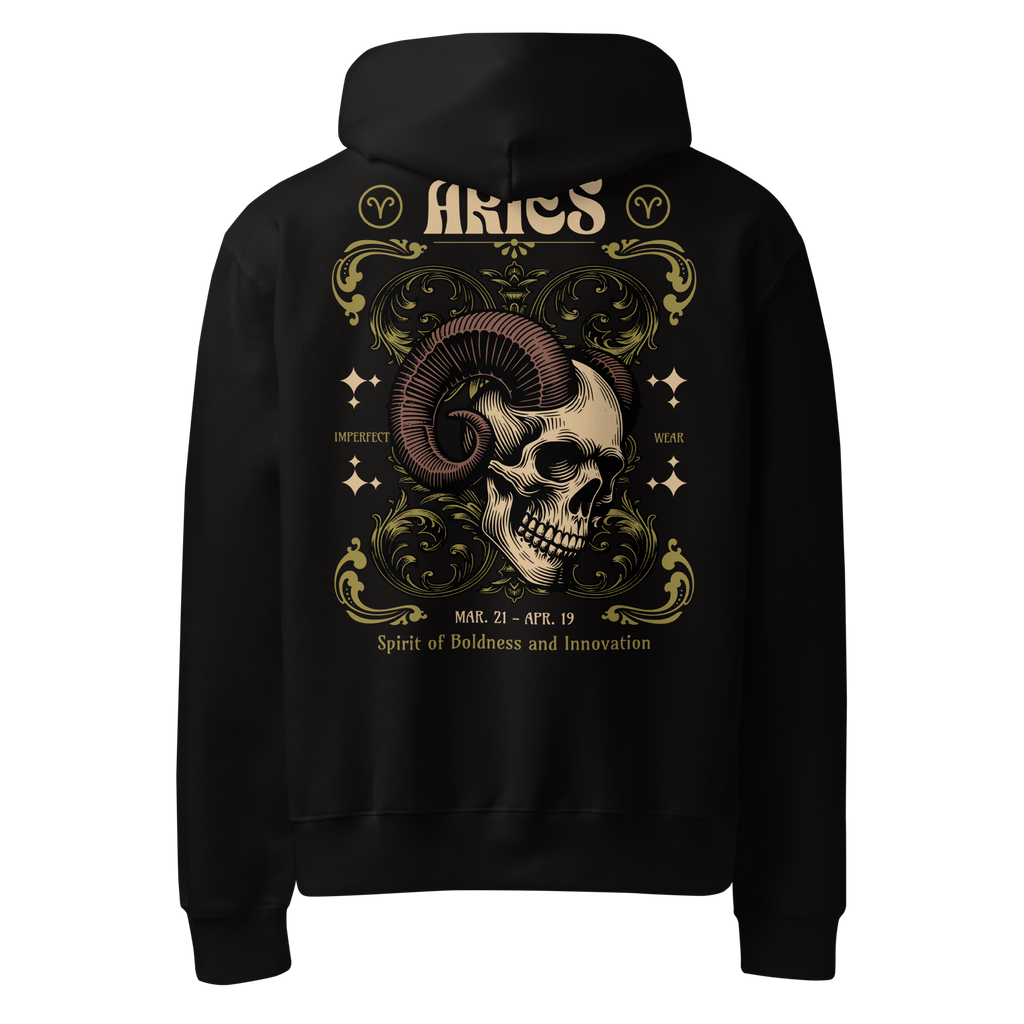 zwarte limited oversized hoodie sterrenbeeld Ram achterkant | black limited oversized hoodie zodiac aries back | ImPerfect wear