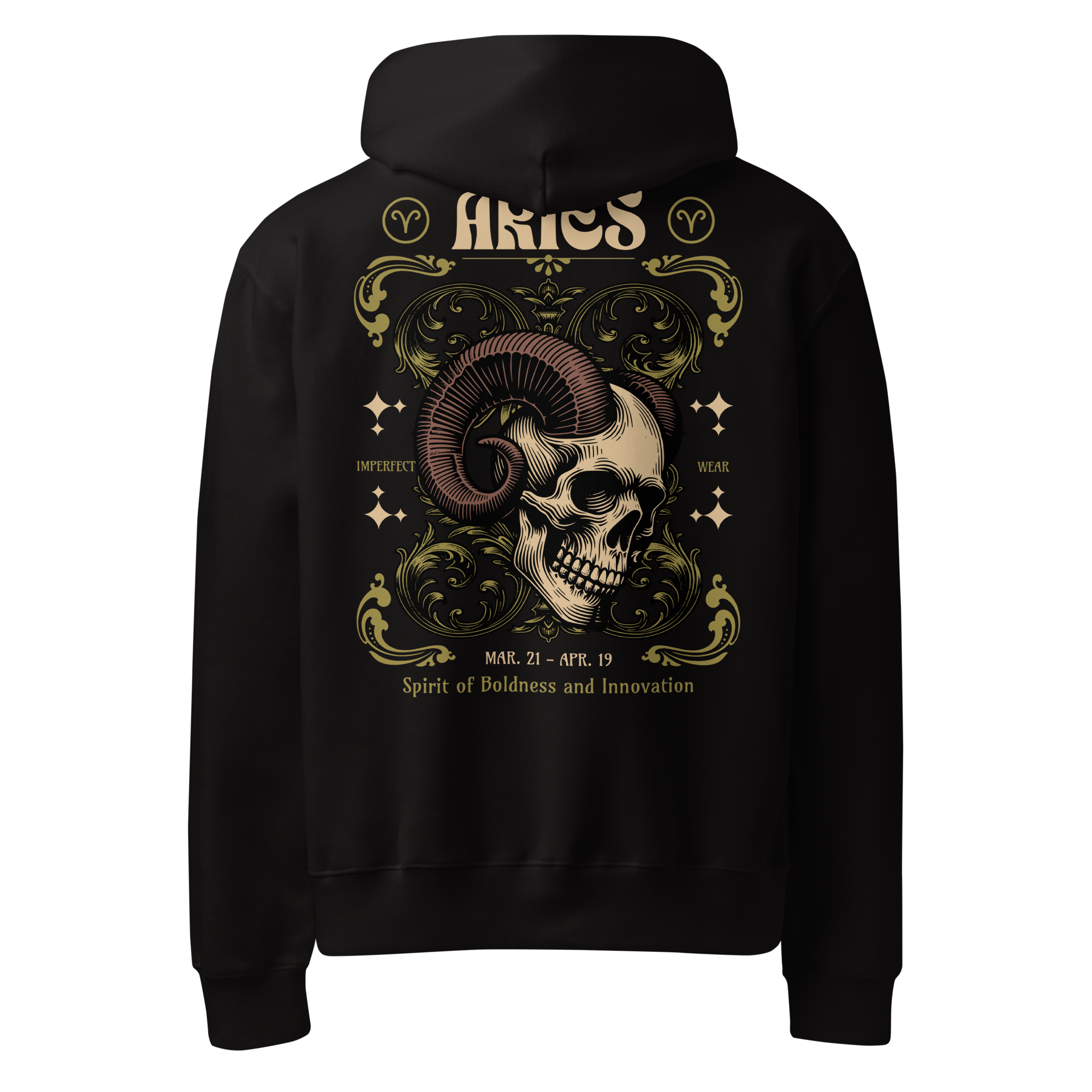 zwarte limited oversized hoodie sterrenbeeld Ram achterkant | black limited oversized hoodie zodiac aries back | ImPerfect wear
