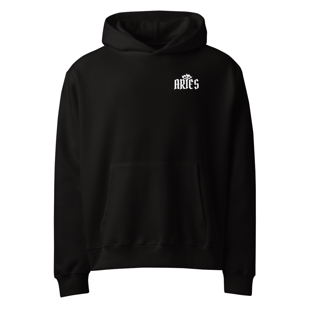 zwart limited oversized hoodie sterrenbeeld Ram voorkant | black limited oversized hoodie zodiac aries front | ImPerfect wear