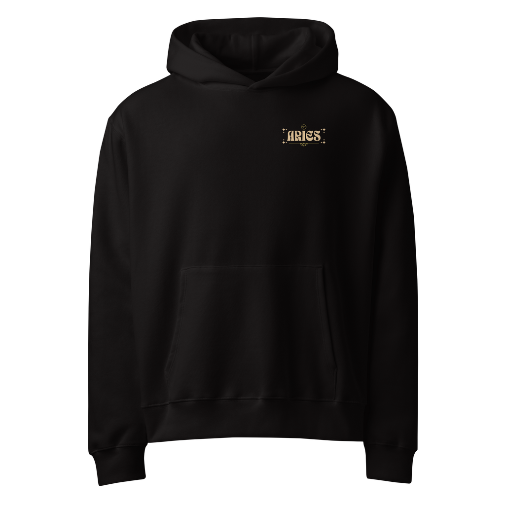 zwarte limited oversized hoodie sterrenbeeld Ram voorkant | black limited oversized hoodie zodiac aries front | ImPerfect wear