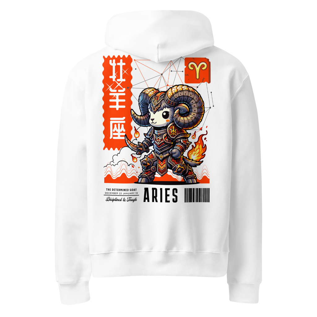 witte limited oversized hoodie sterrenbeeld Ram achterkant | white limited oversized hoodie zodiac aries back | ImPerfect wear