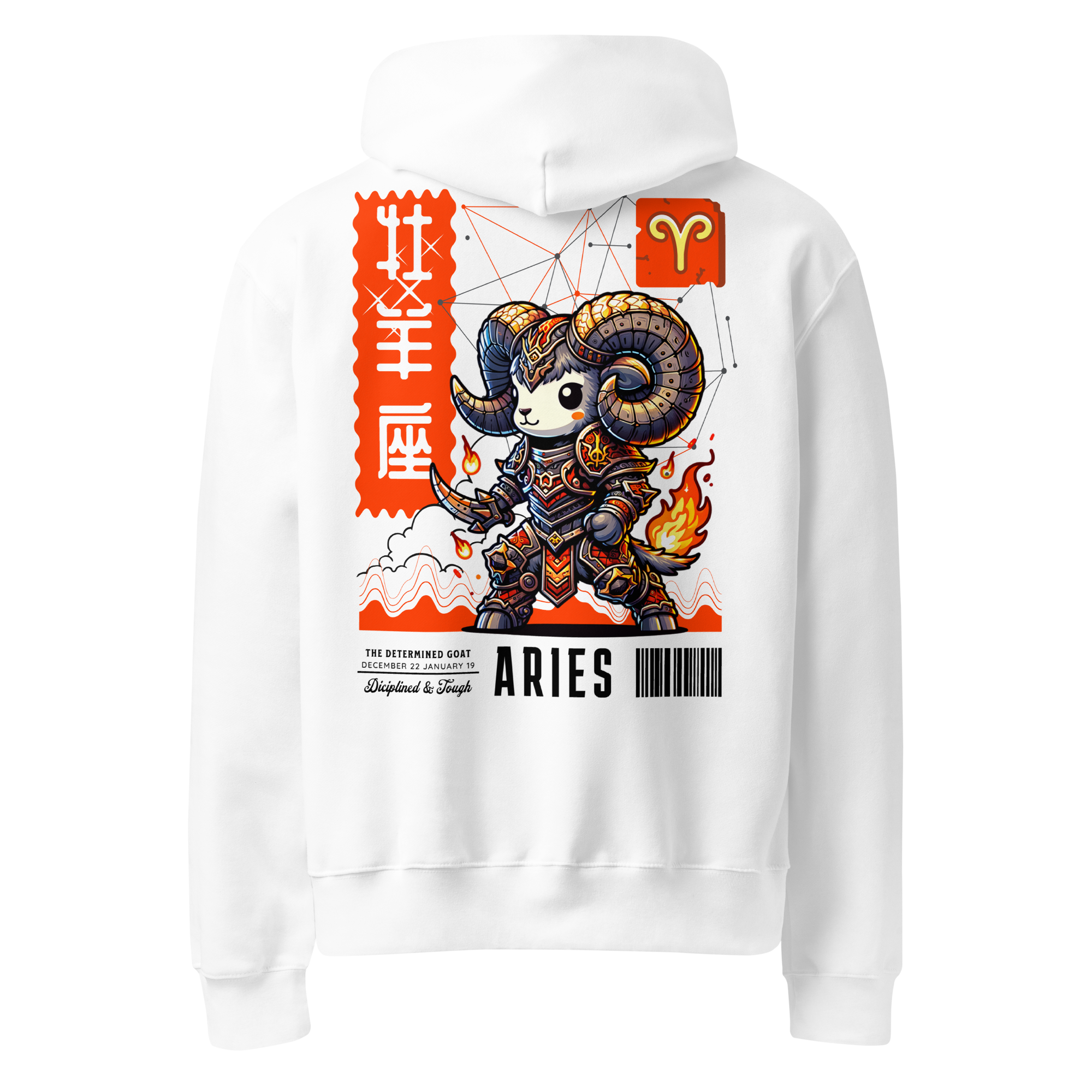 witte limited oversized hoodie sterrenbeeld Ram achterkant | white limited oversized hoodie zodiac aries back | ImPerfect wear
