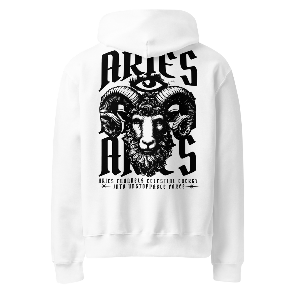 witte limited oversized hoodie sterrenbeeld Ram achterkant | white limited oversized hoodie zodiac aries back | ImPerfect wear