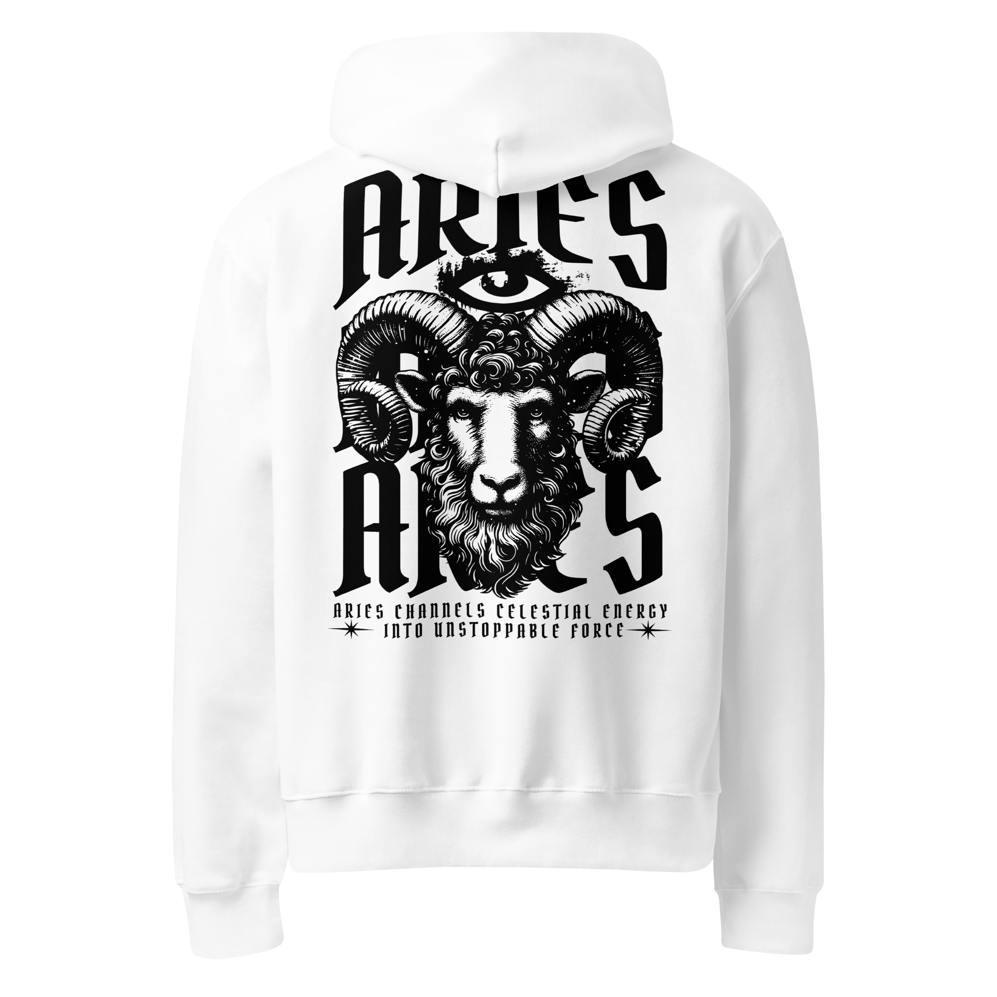 witte limited oversized hoodie sterrenbeeld Ram achterkant | white limited oversized hoodie zodiac aries back | ImPerfect wear
