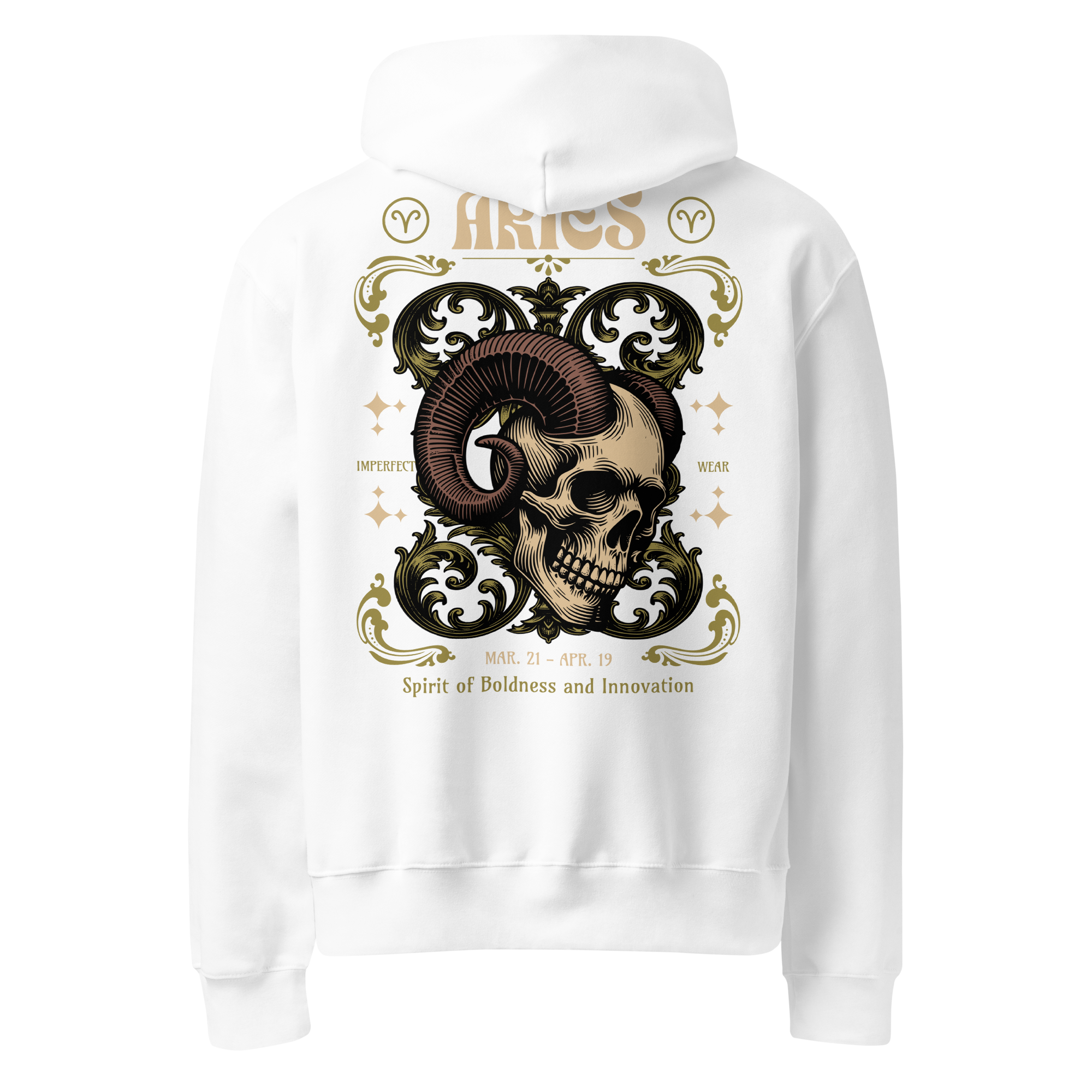 witte limited oversized hoodie sterrenbeeld Ram achterkant | white limited oversized hoodie zodiac aries back | ImPerfect wear