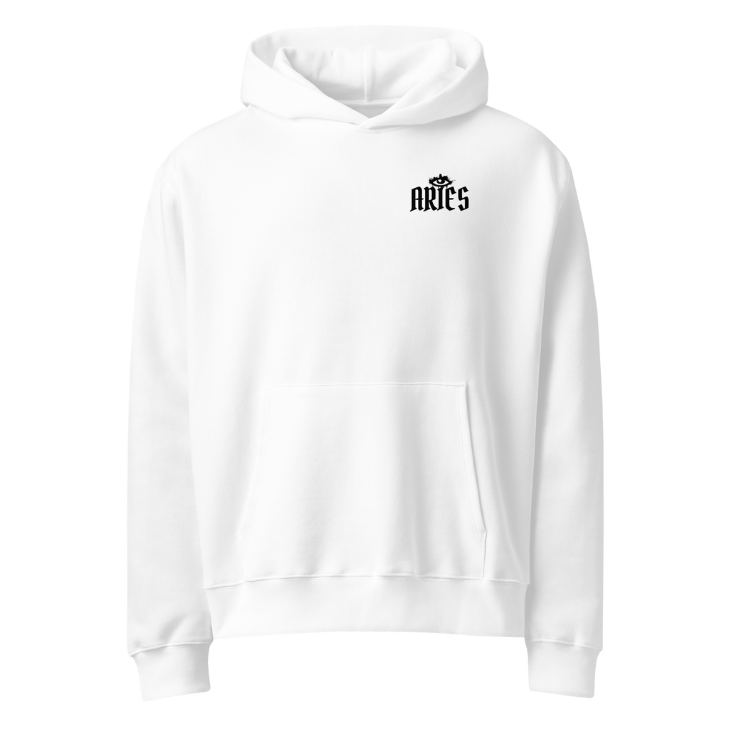 witte limited oversized hoodie sterrenbeeld Ram voorkant | white limited oversized hoodie zodiac aries front | ImPerfect wear