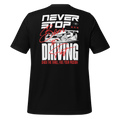 zwart T-shirt van biologisch katoen never stop driving achterkant | black organic cotton T-shirt never stop driving back | ImPerfect Wear